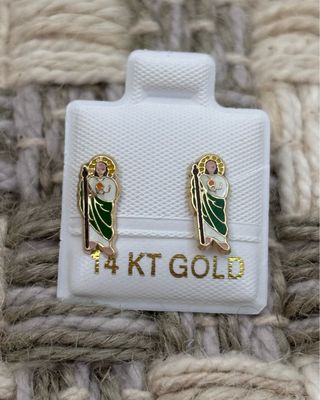 Enamel Sant Jude Studs Gold 14K