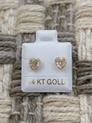 Heart-Bezel CZ Stud 5mm 14K Gold
