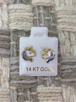 Enamel Unicorn head Studs Gold 14K.