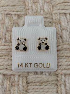 Enamel Litle Panda stud Gold 14K