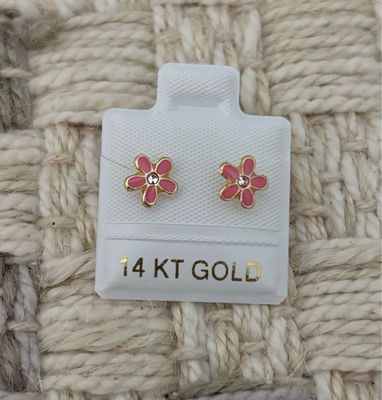 Enemel Petal Flower Studs Gold 14K