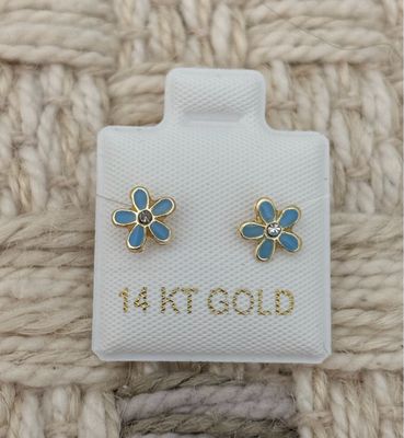 Enemel Petal Flower Studs Gold 14K