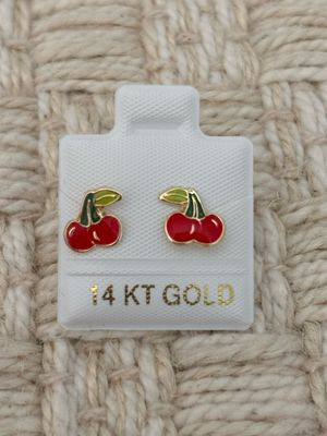 Enamel Cherry Stud Gold 14K