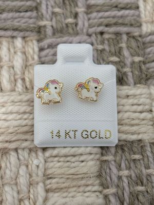 Enamel Unicorn Studs Gold 14K