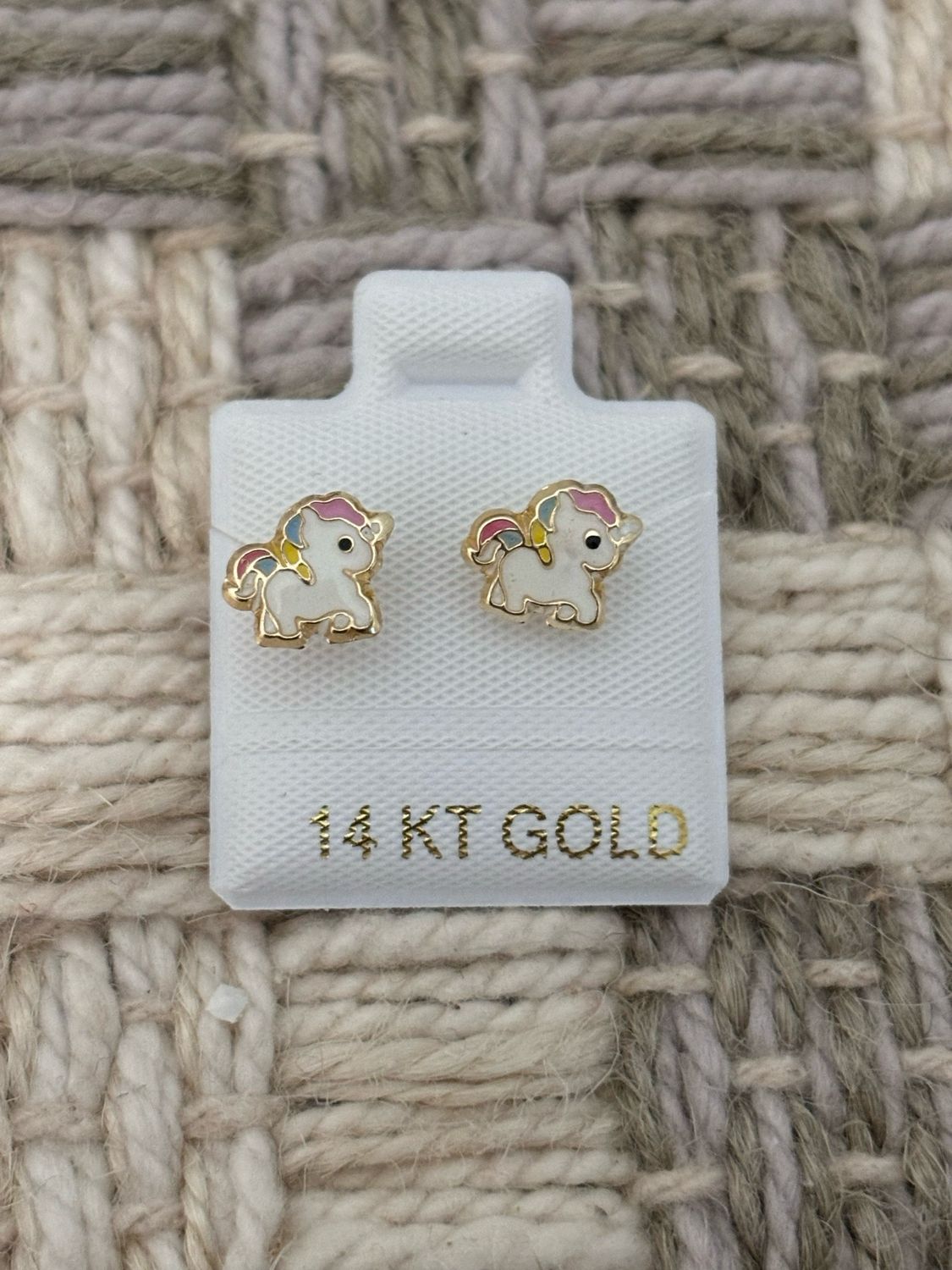 Enamel Unicorn Studs Gold 14K