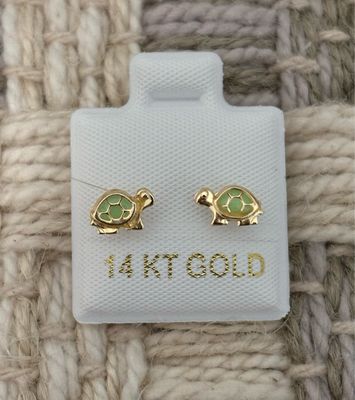 Enamel Turtle Studs Gold 14K
