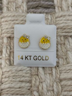 Enamel Chick Stud Gold 14K