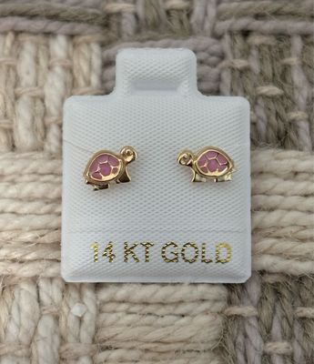 Enamel Turtle Studs Gold 14K
