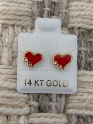 Enamel Heart Infinity Pink and Red Stud Gold 14k