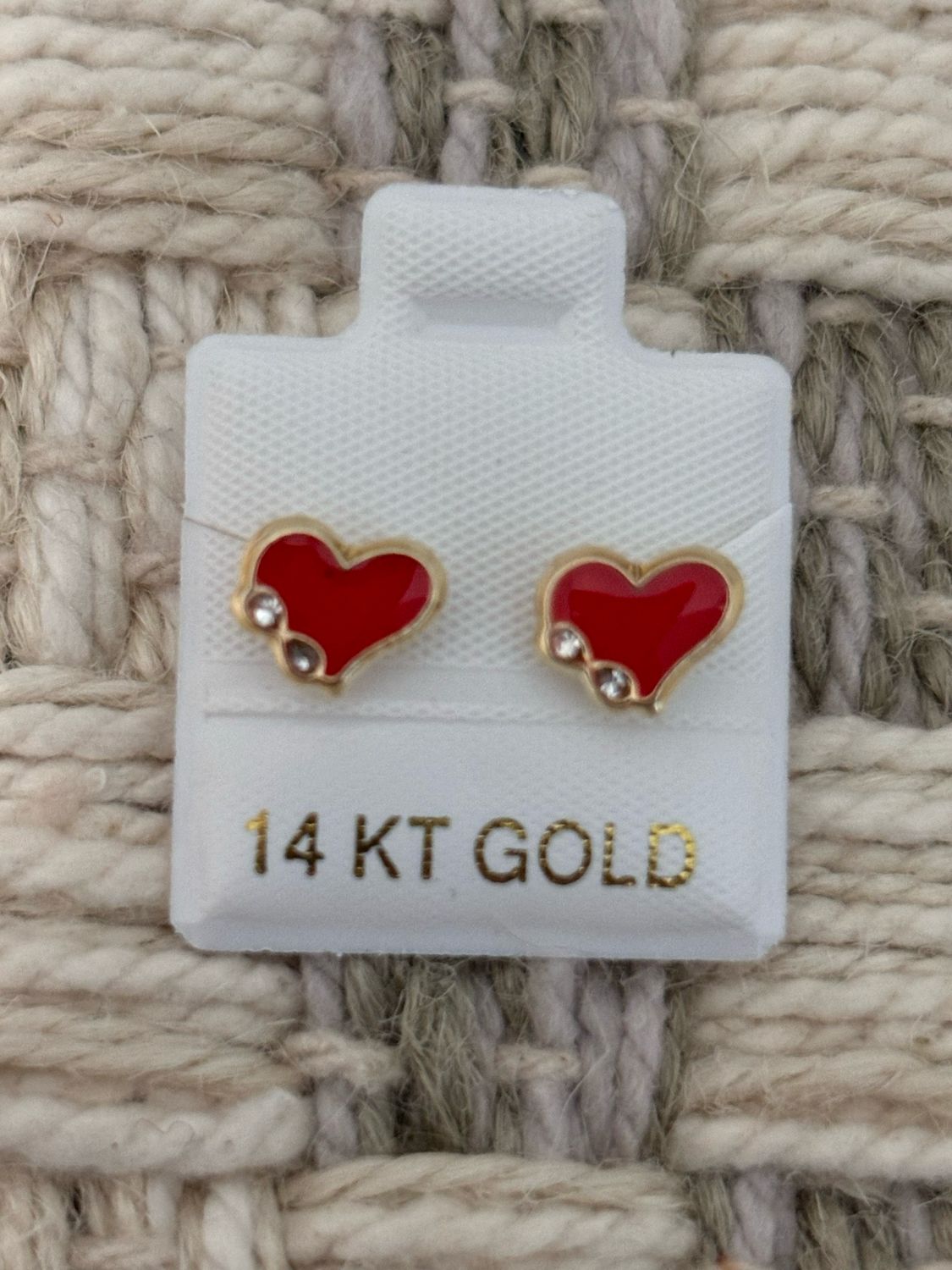 Enamel Heart Infinity Pink and Red Stud Gold 14k