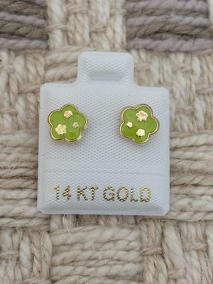 Enamel Triple flor Stud Gold 14K