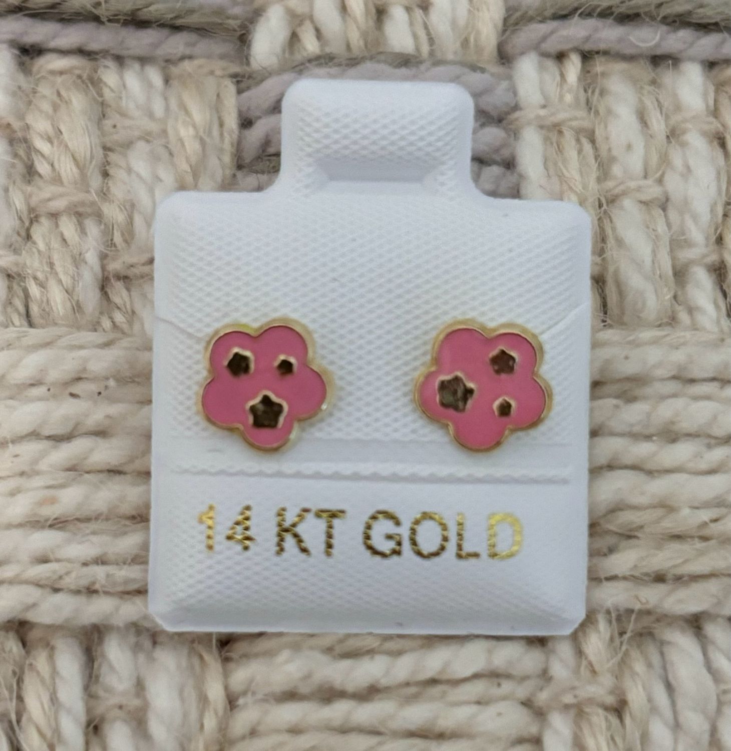 Enamel Triple flor Stud Gold 14K