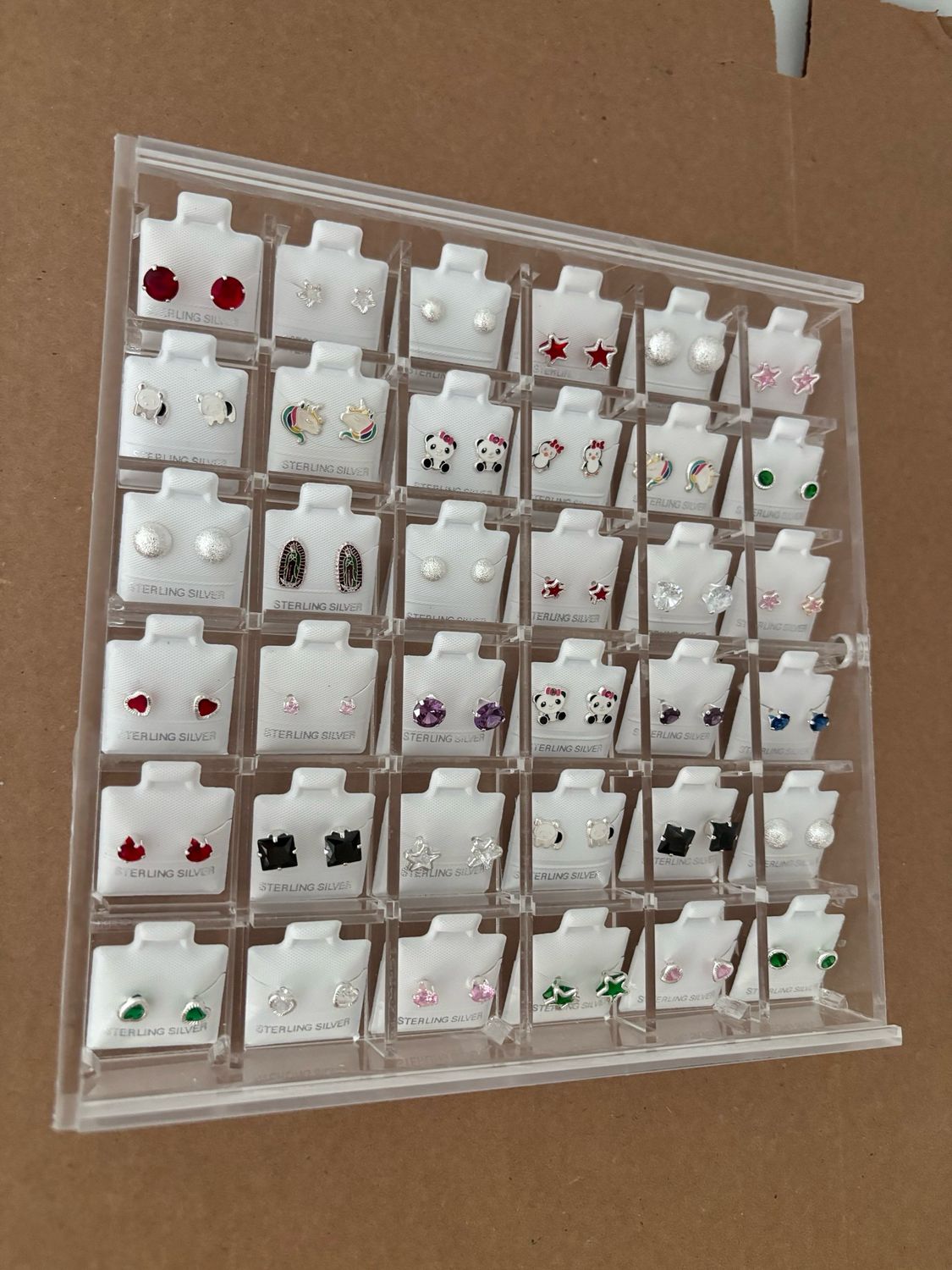 Acrylic Box With 36 Pairs Sterling Silver