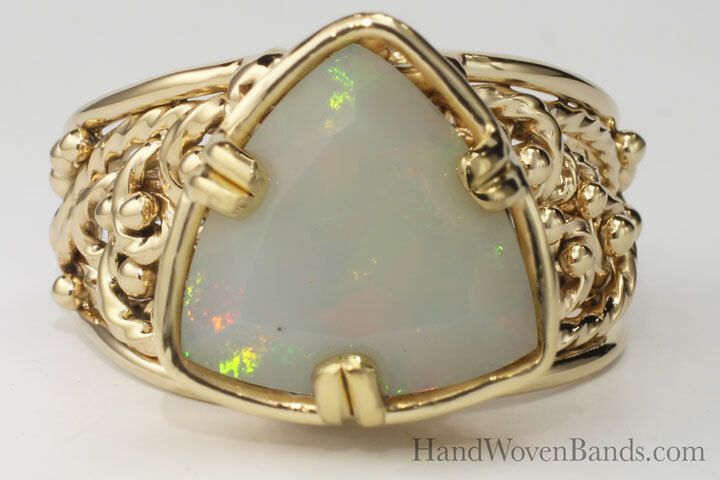 Triangular Opal in Custom Handmade Setting and Unique Swirl Ring