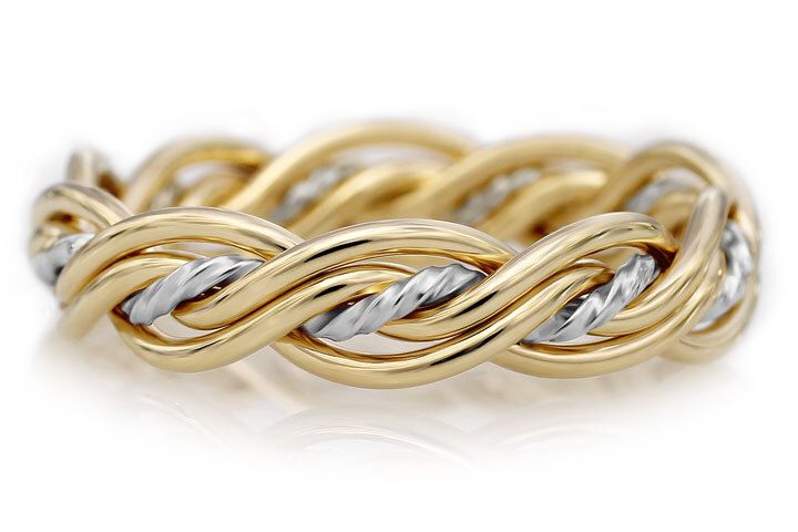 Five Strand Twist Weave Ring - Two-Tone Braid Platinum & 18k Yellow Gold