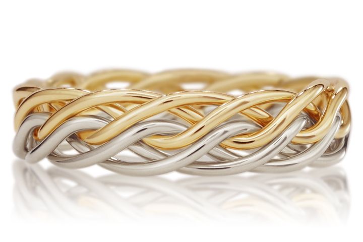 Six Strand Open Weave Ring - Two Tone Braid Platinum & 18k Yellow Gold