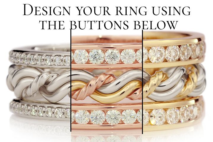 Love Cord of Three™ Wedding Ring with Diamond Outer Bands