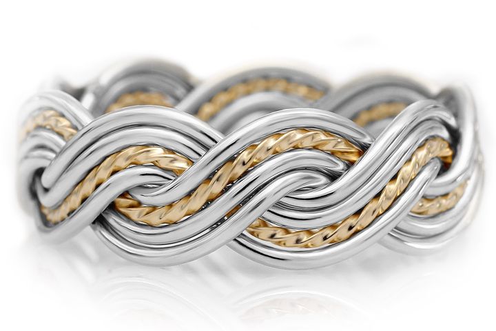 Eight Strand Closed Weave Two Tone Ring - Platinum & 18k Yellow Gold
