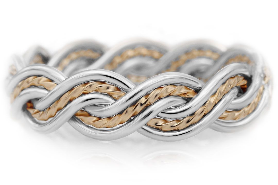 SILVER & GOLD 2-Tone - SIX Strand Closed Weave SILVER Wedding Ring