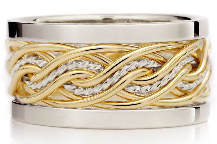 Eight Strand Double Weave with Outer Bands Two-tone Ring
