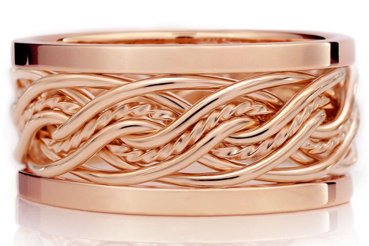 Eight Strand Double Weave with Outer Bands in 14k Rose Gold