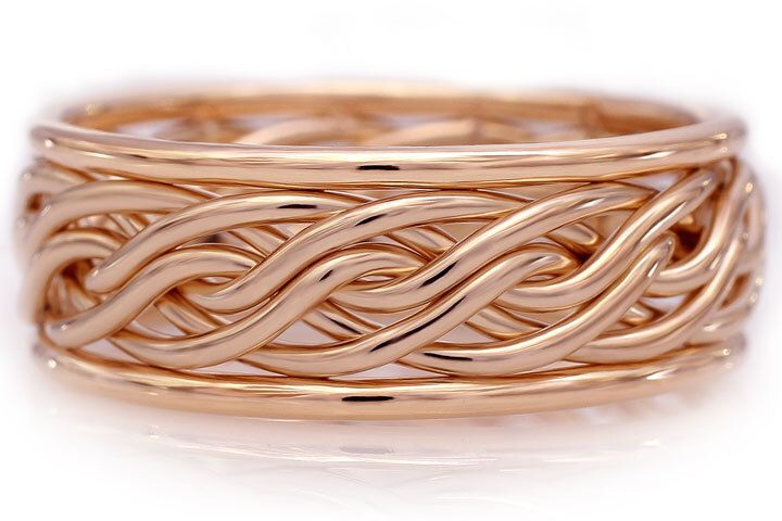 Six Strand Open Weave Ring with Outer Bands - 14k Rose Gold