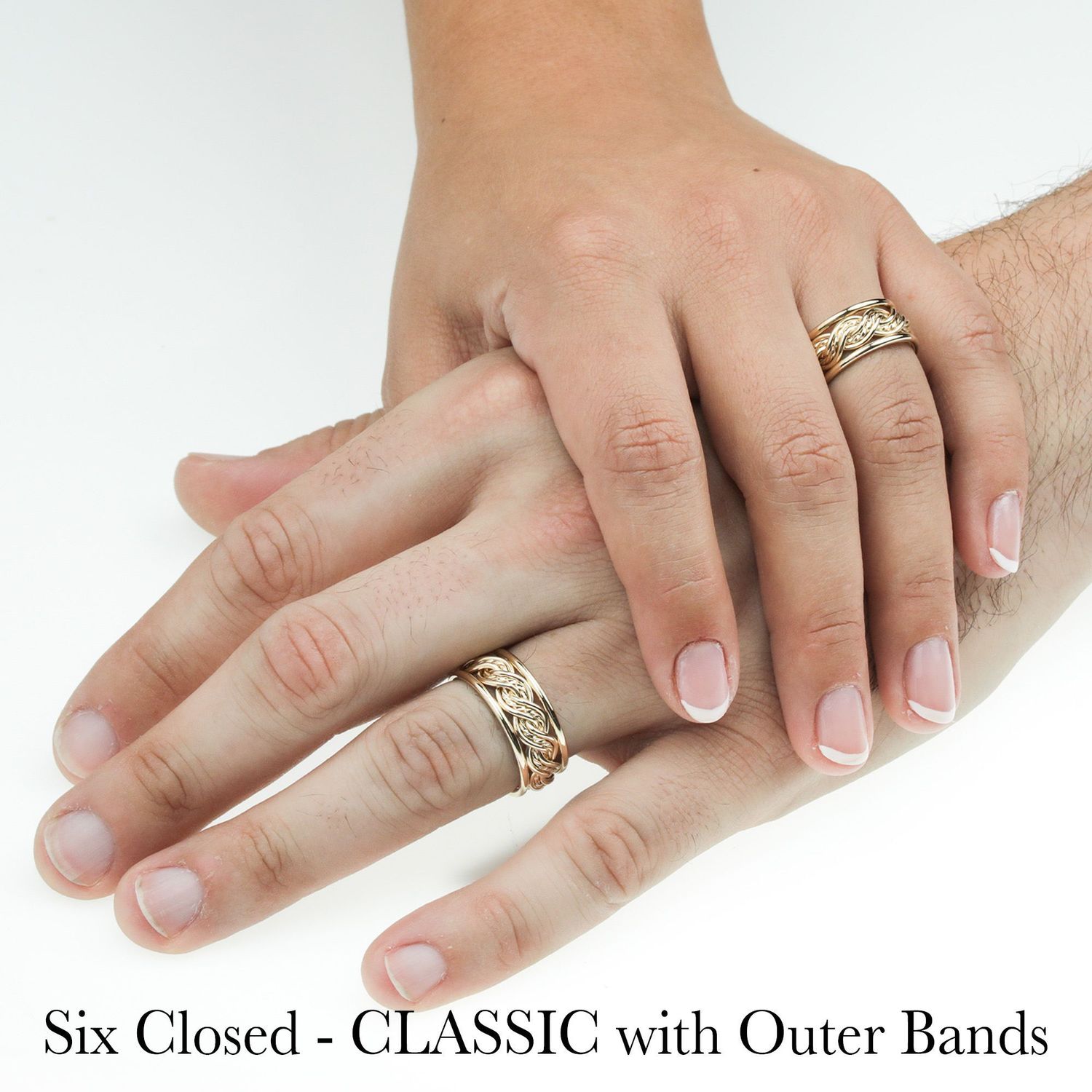 Six Strand Closed Weave Ring with Diamond Outer Bands -14k Rose Gold