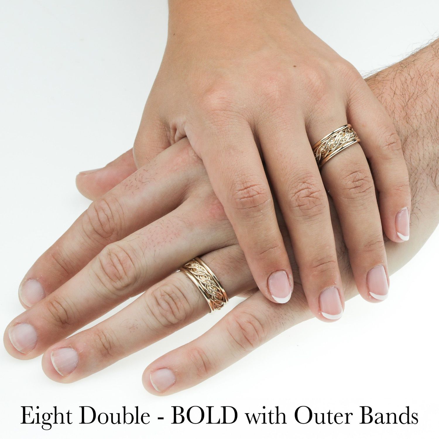 Eight Strand Double Weave Ring with Diamond Outer Bands - Tri-Tone Braid