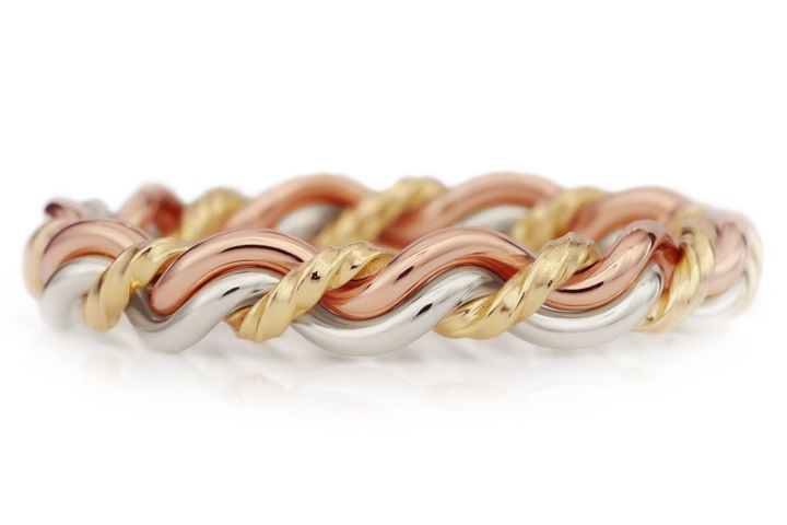 Tri-Tone Cord of Three™ Love Wedding Ring in Platinum and Rose Gold