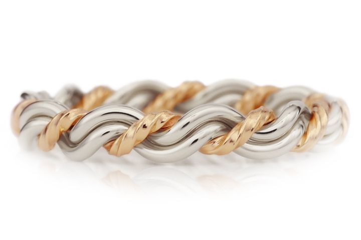 SILVER & GOLD- Cord of Three™ Wedding Ring, God/Love Strand: 14k Yellow Gold, Outer Bands: No Outer Bands