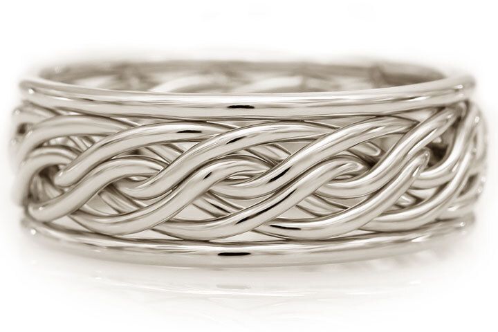 Six Strand Open Weave Ring with Outer Bands Platinum, Braid Width (~8.1mm Shown): OB618VP (~8.1mm with Outer Bands), Outer Band Style: Round Outer Bands