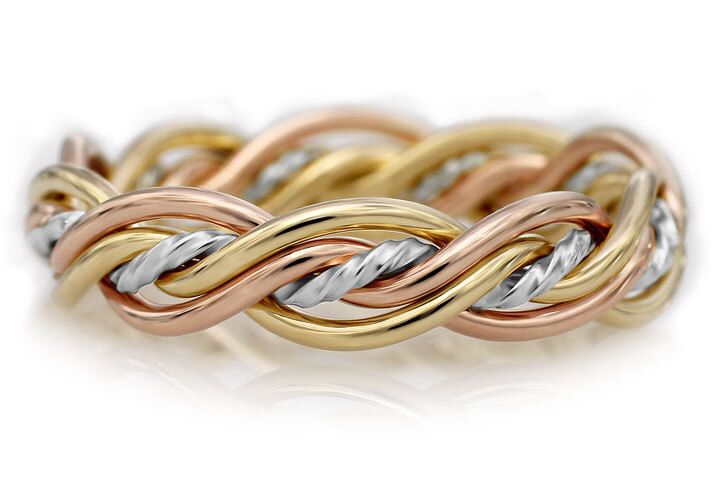 Five Strand Twist Weave Ring - Tri-Tone, Braid Width: Classic (~5.8mm), Metal Combination: Signature Platinum