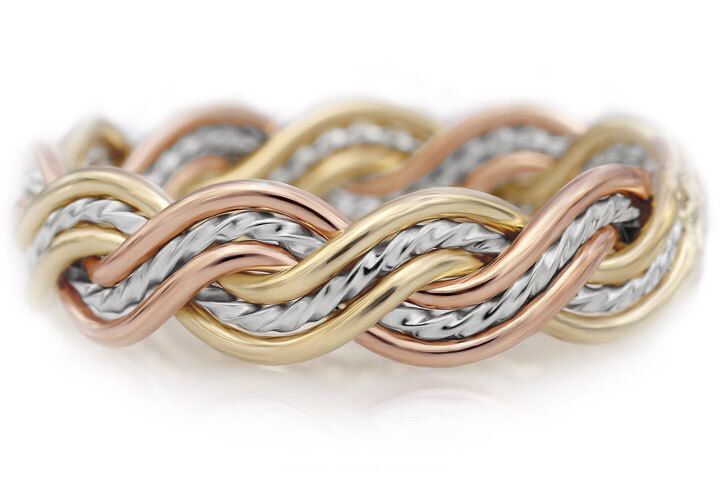 Six Strand Closed Weave Tri-Tone Ring, Braid: Signature Platinum, Width: Classic (~6mm)