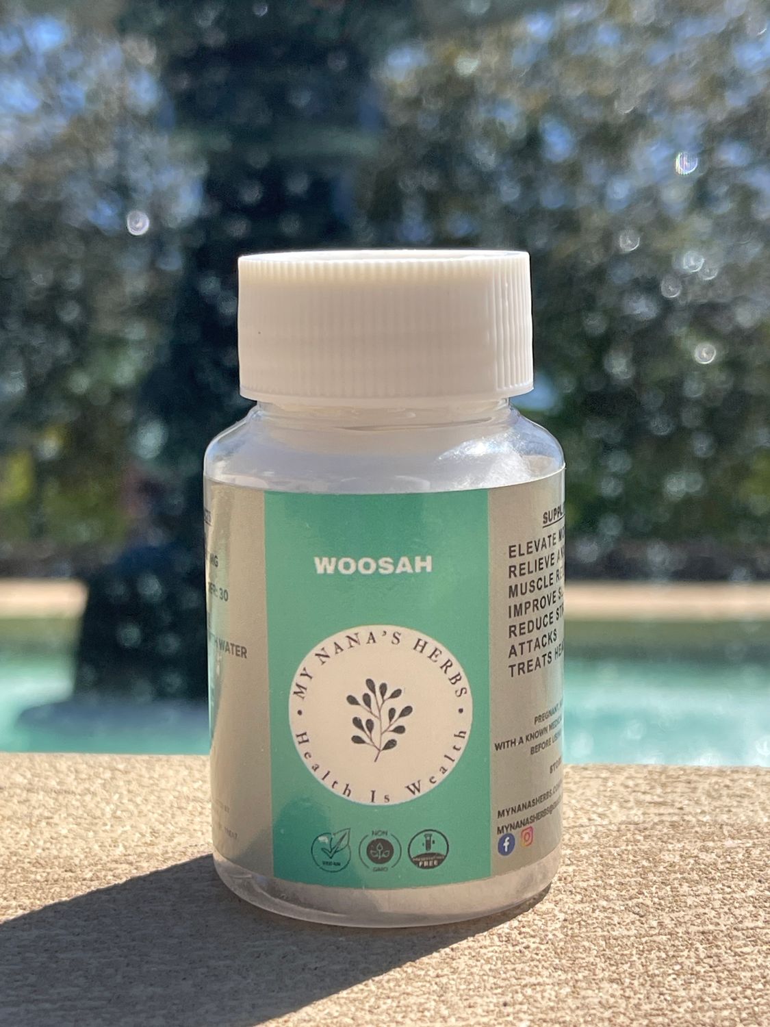Woosah herbal anxiety supplement bottle by My Nana's Herbs