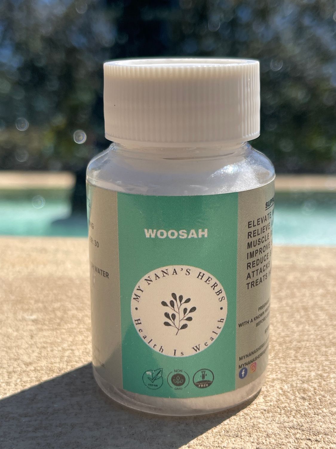 Woosah herbal anxiety supplement bottle by My Nana's Herbs