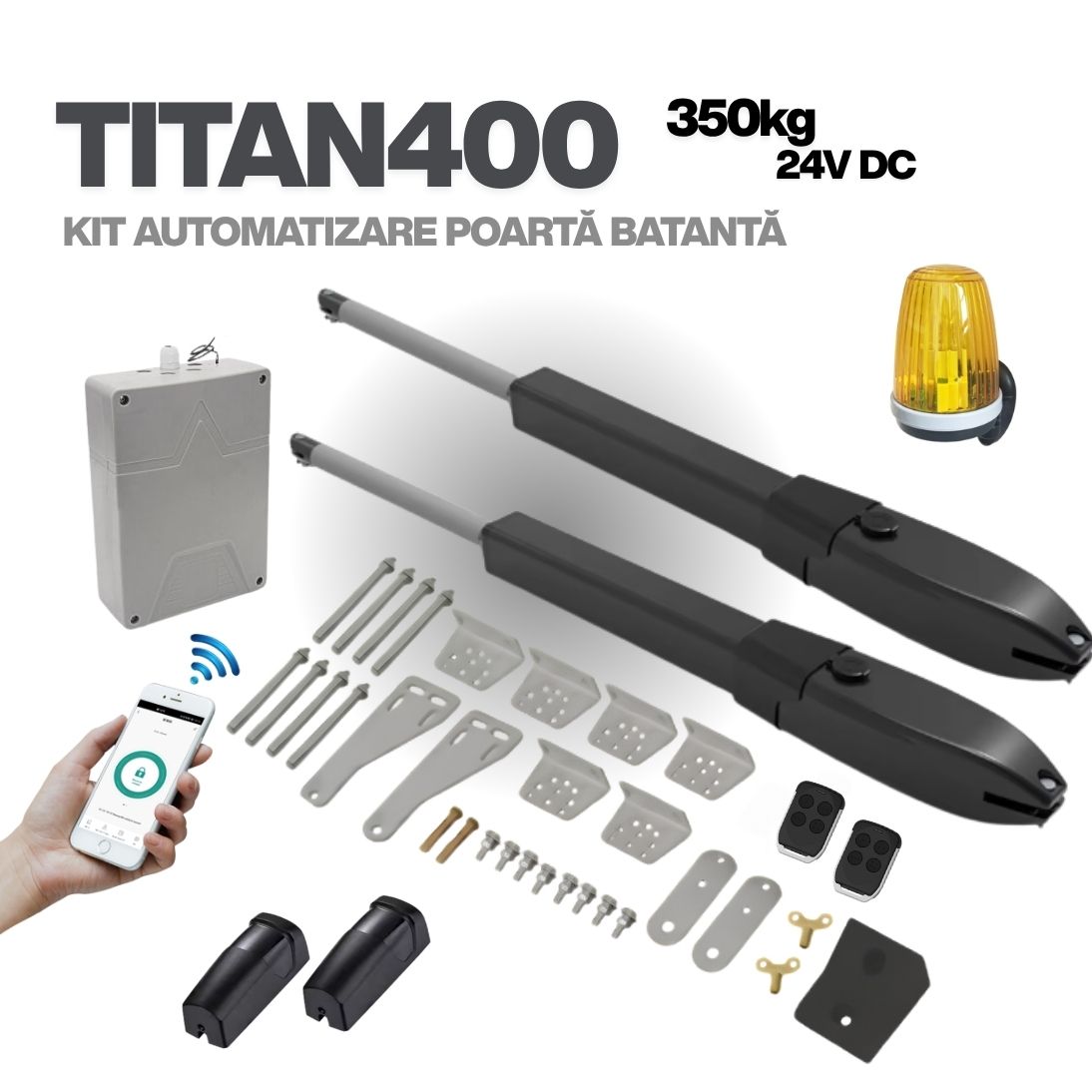 Kit automatizare porți batante Smart WiFi - CTS Automation TITAN-400 DC 24V, max. 350 kg / canat