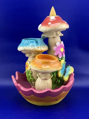 Fujima- Tri-Mushroom Flower Back Flow Incense Burner- 6.5"