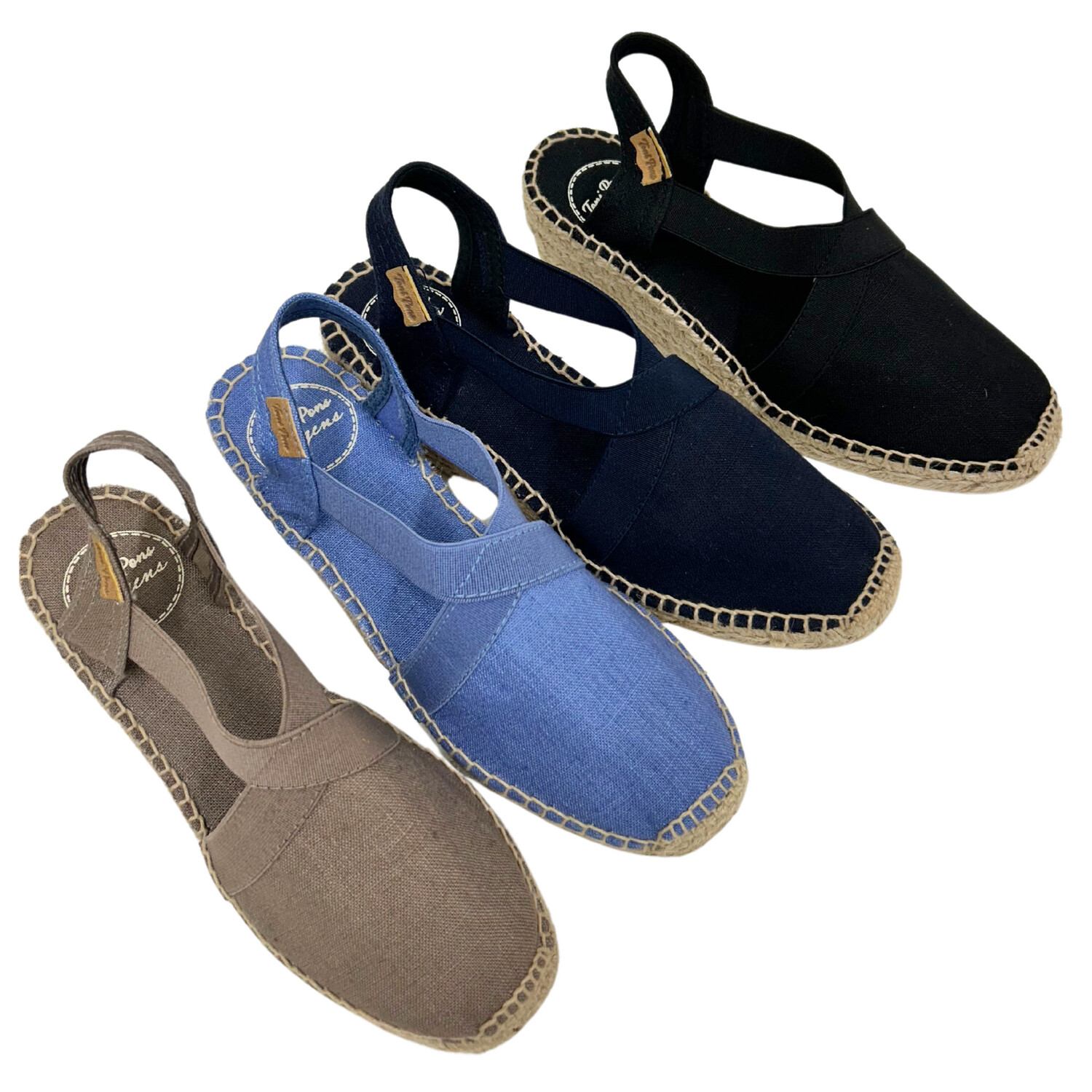 A classic espadrille wedge sandal in 4 colors - black, navy, aquamarine and taupe