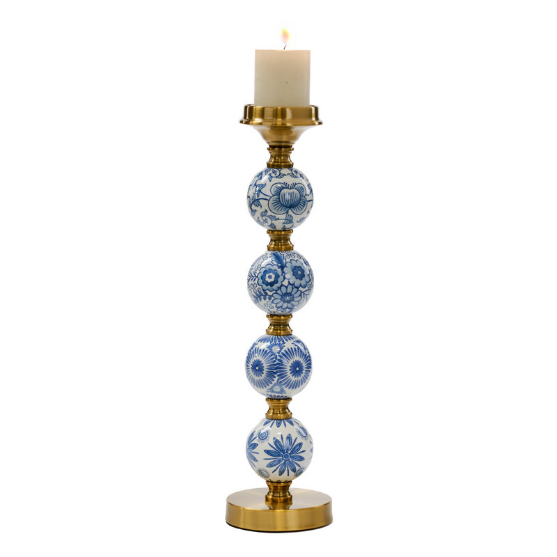 Blauw/Goud Kandelaar / 53 cm