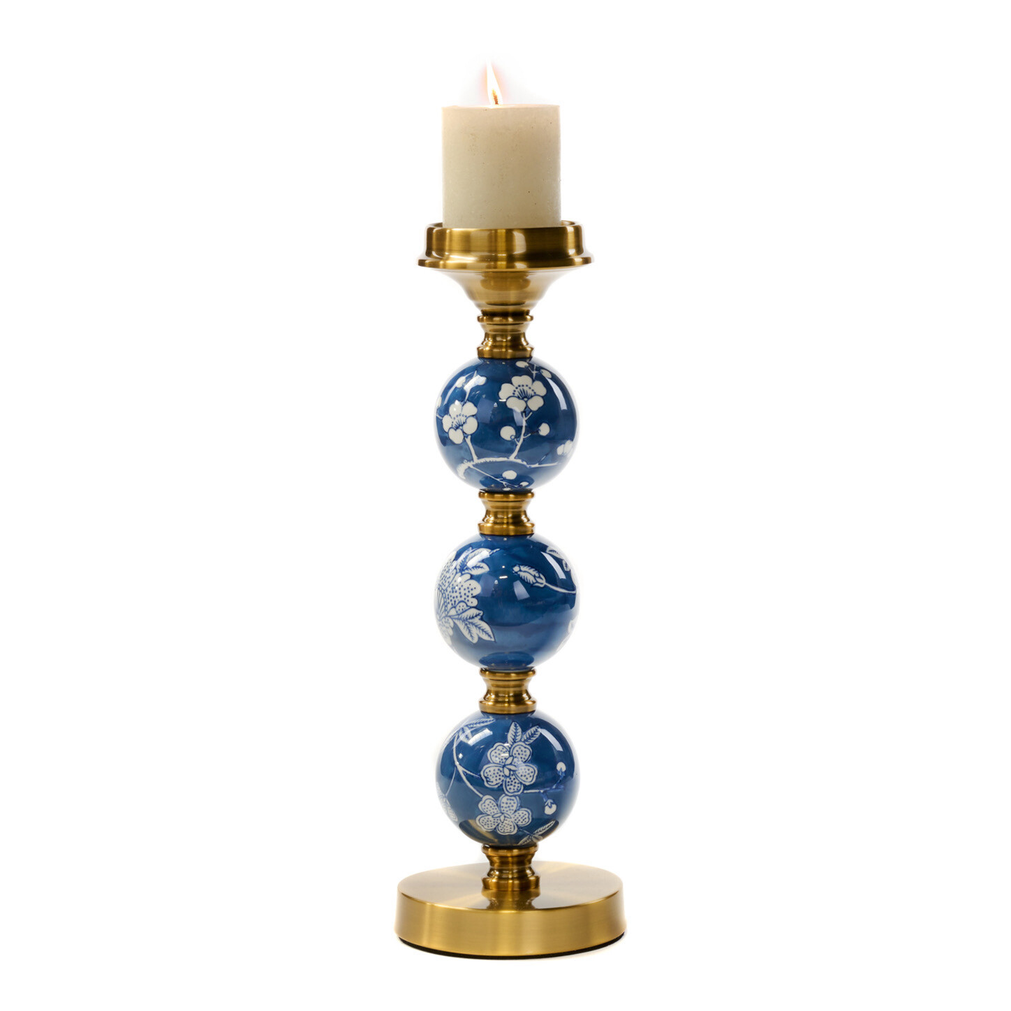 Blauw/Goud Kandelaar / 43 cm