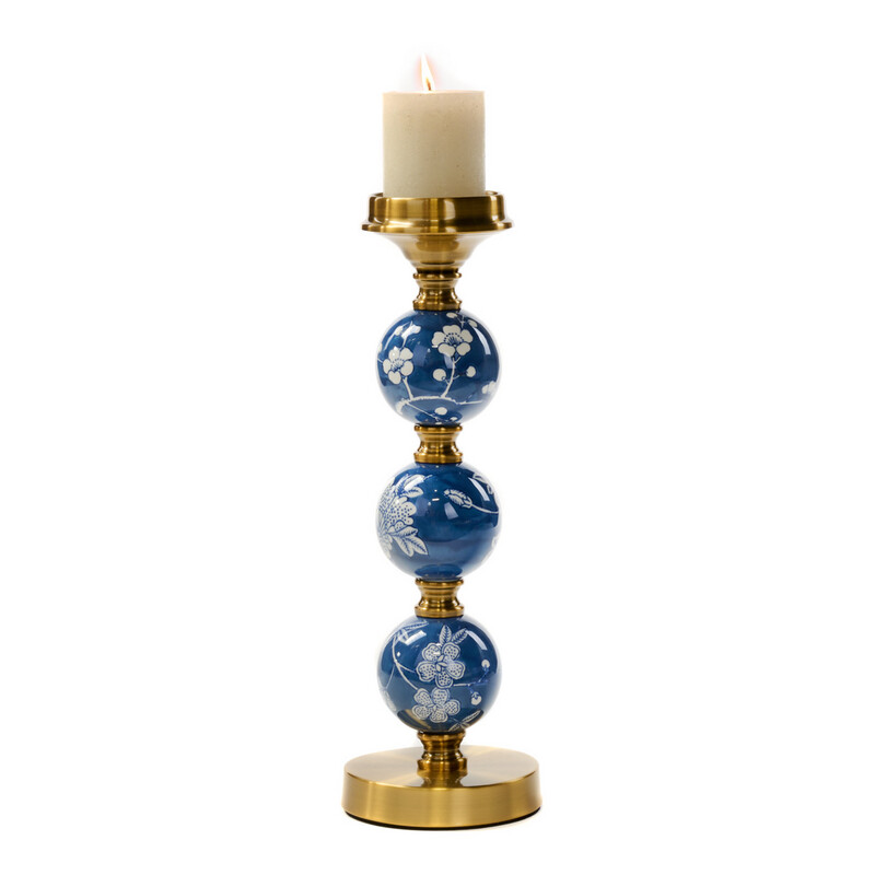 Blauw/Goud Kandelaar / 43 cm