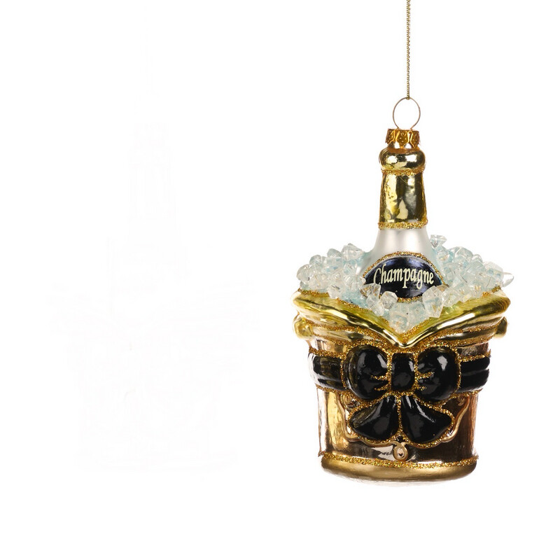 Champagne fles in koeler/ zwart / 13cm