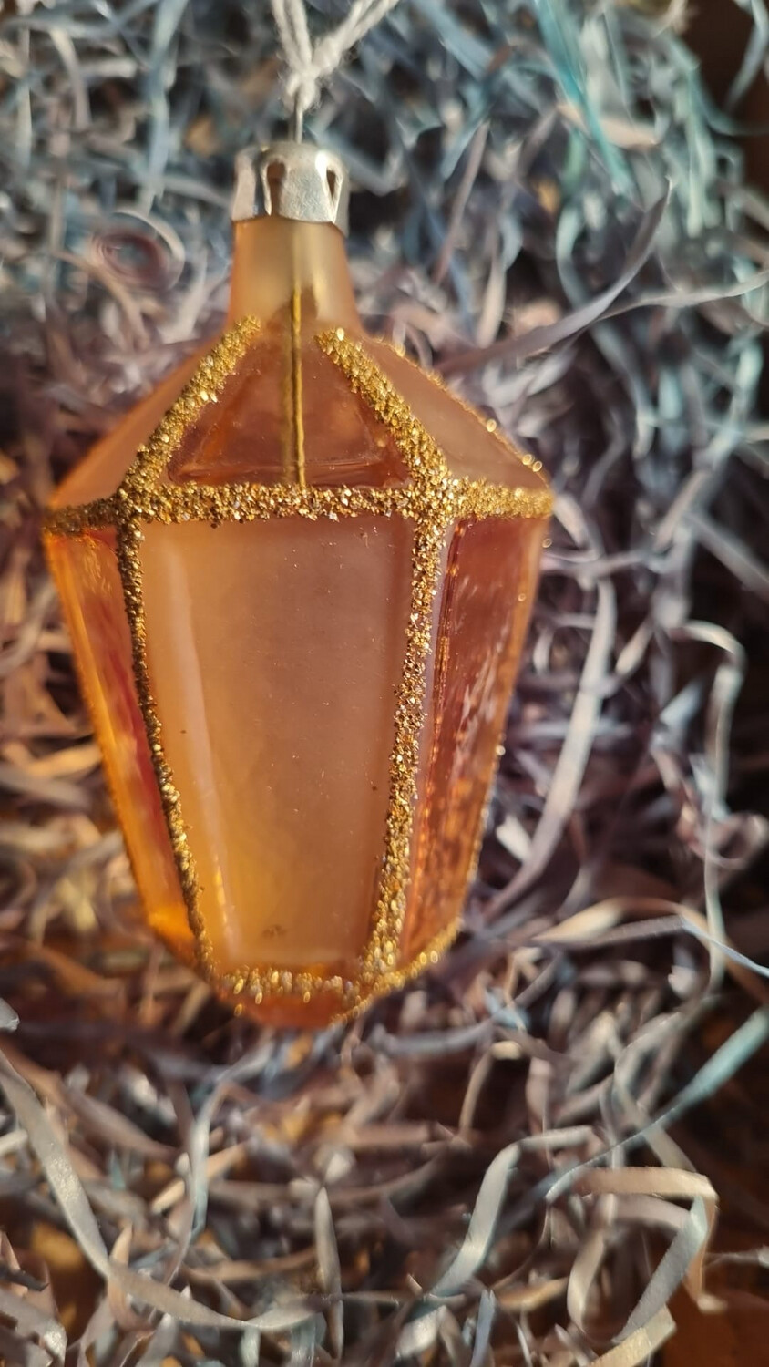 Lantaarn doorzichtig oranje goud/ Jr 20,40 / 8cm