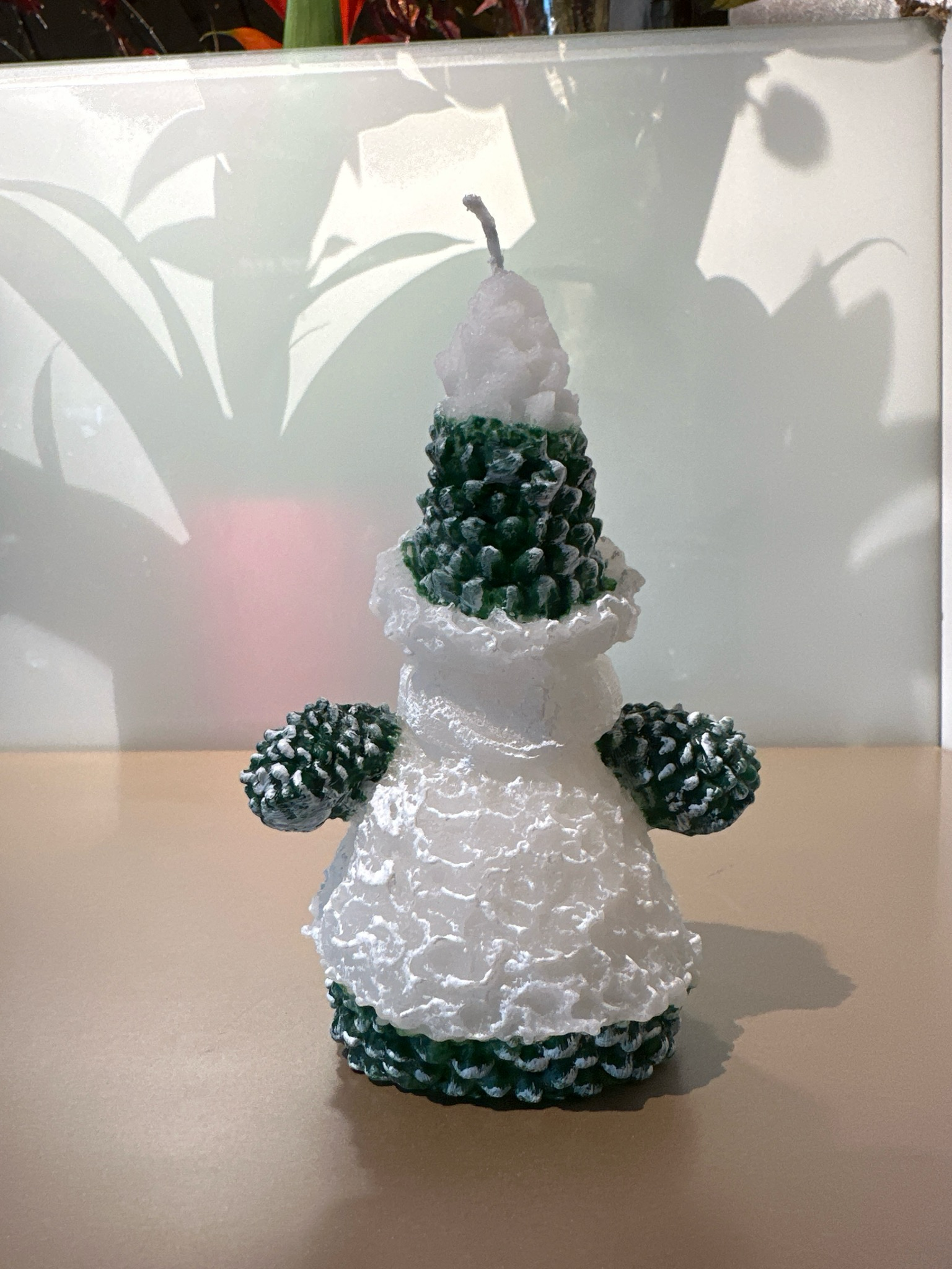 Sneeuwpop kaars Groen / 15 cm