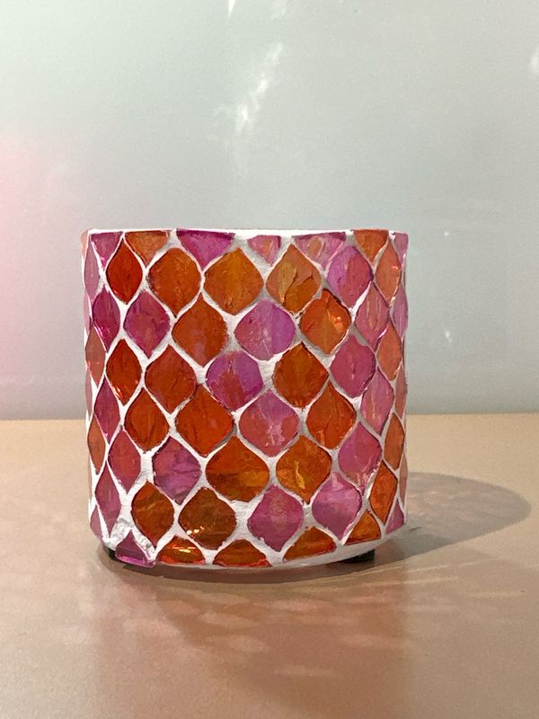 Windlicht oranje / roze / 8 cm