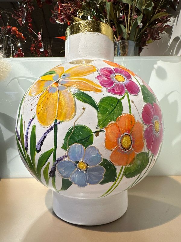 Handbeschilderde vaas bladgoud / 35 cm