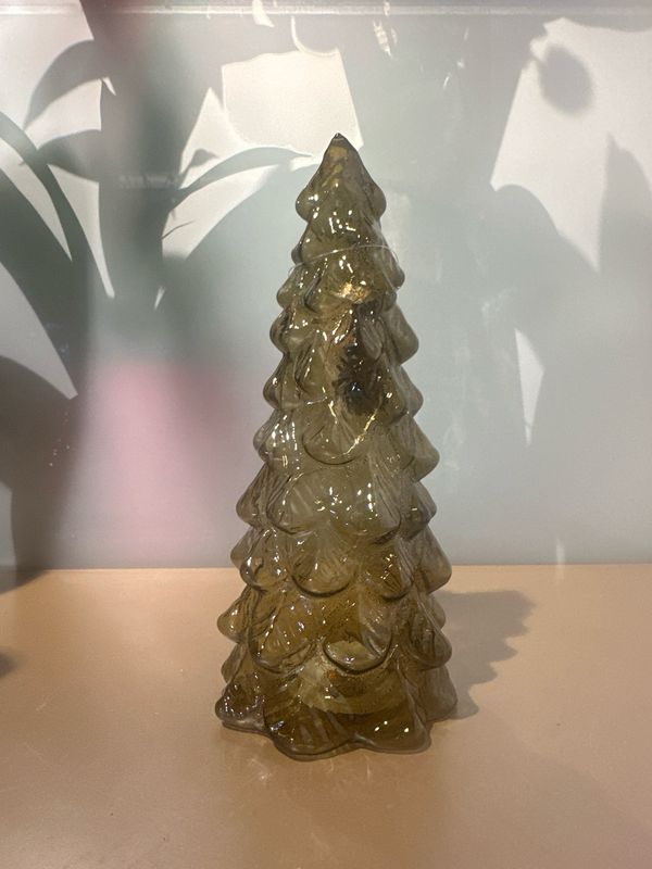 Kerstboom glas Groen met verlichting / 22 cm