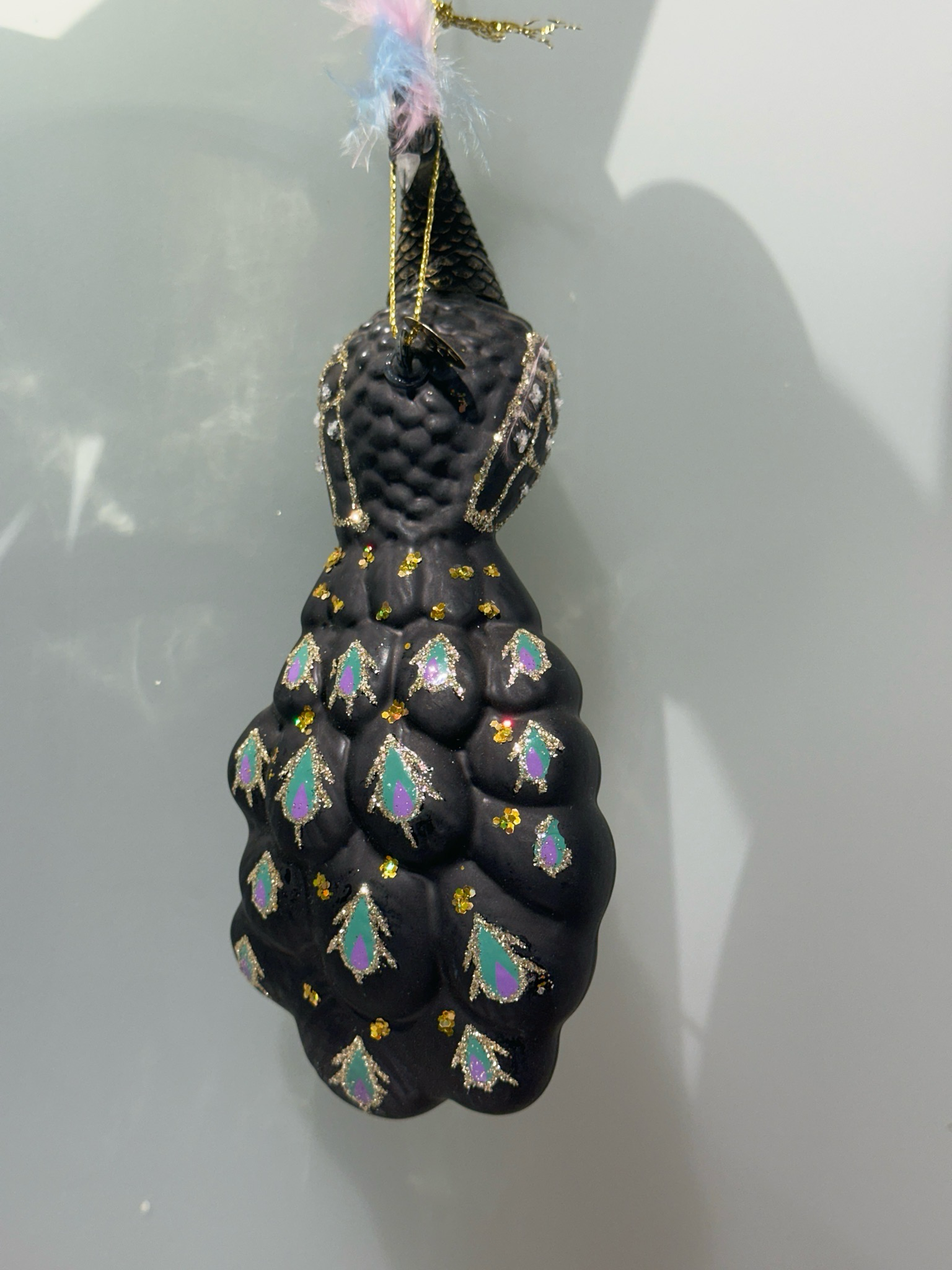 Pauw glas / donker groen / 16 cm