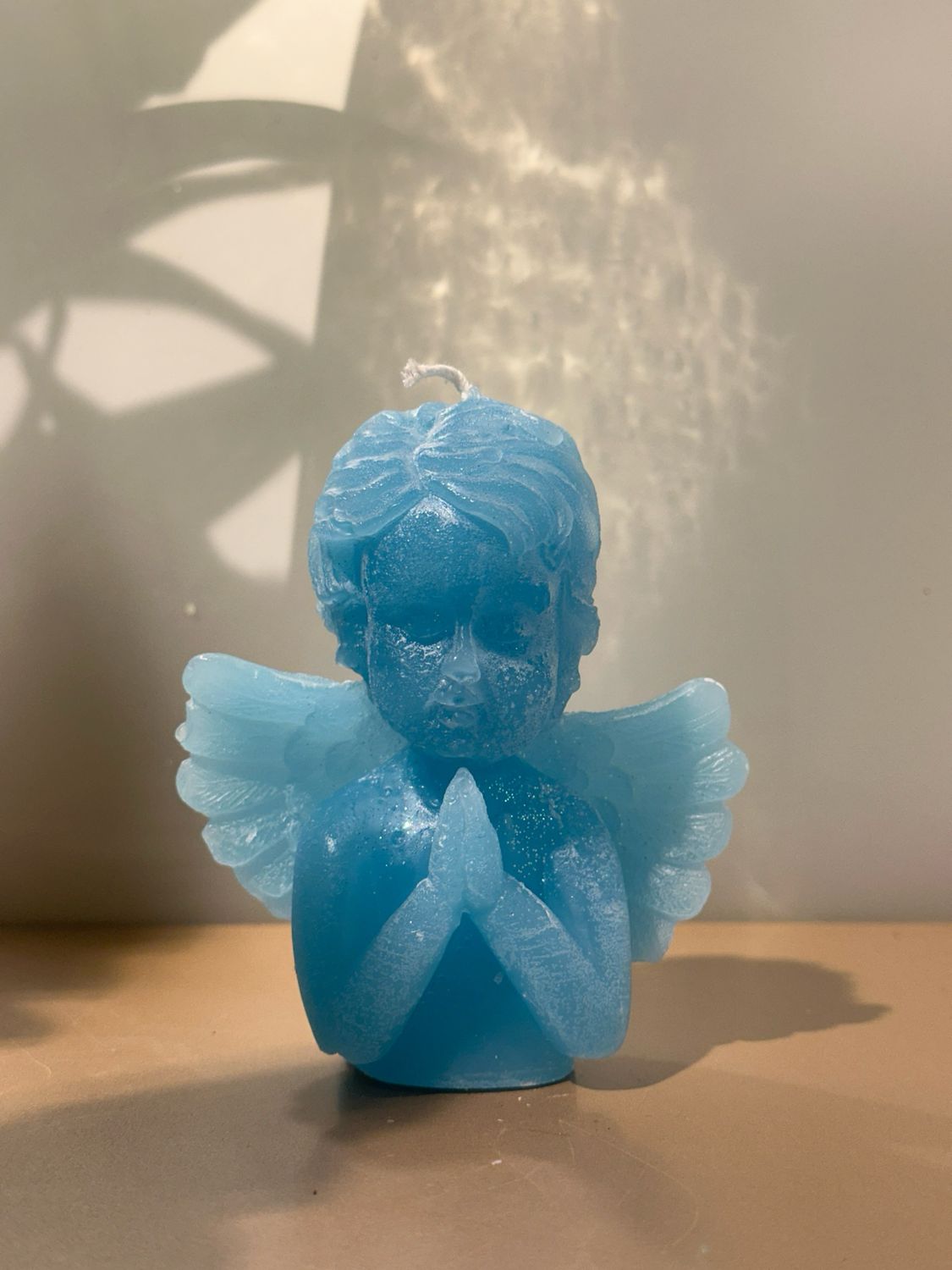 Engelen kaars aqua / 11 cm