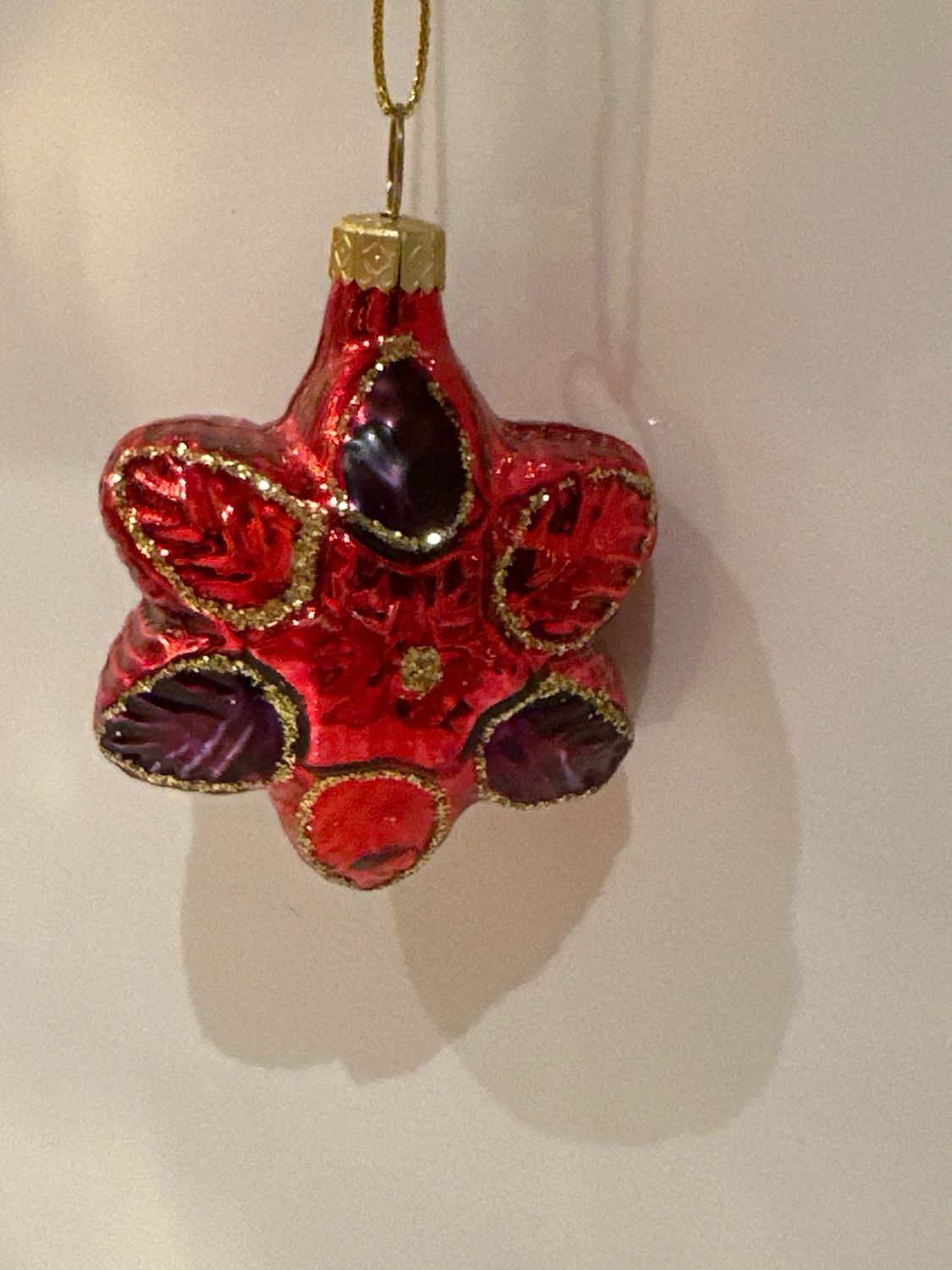 Glas bloem rood, paars / 7 cm